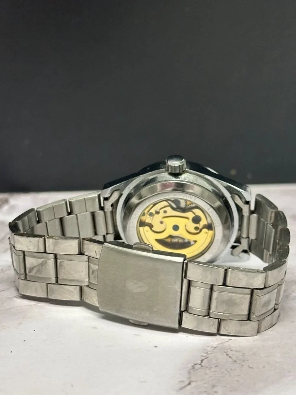 Fineatmatic Watch Men Silver Tone Skeleton Automatic Dial Mouse Ears 38MM 8.5